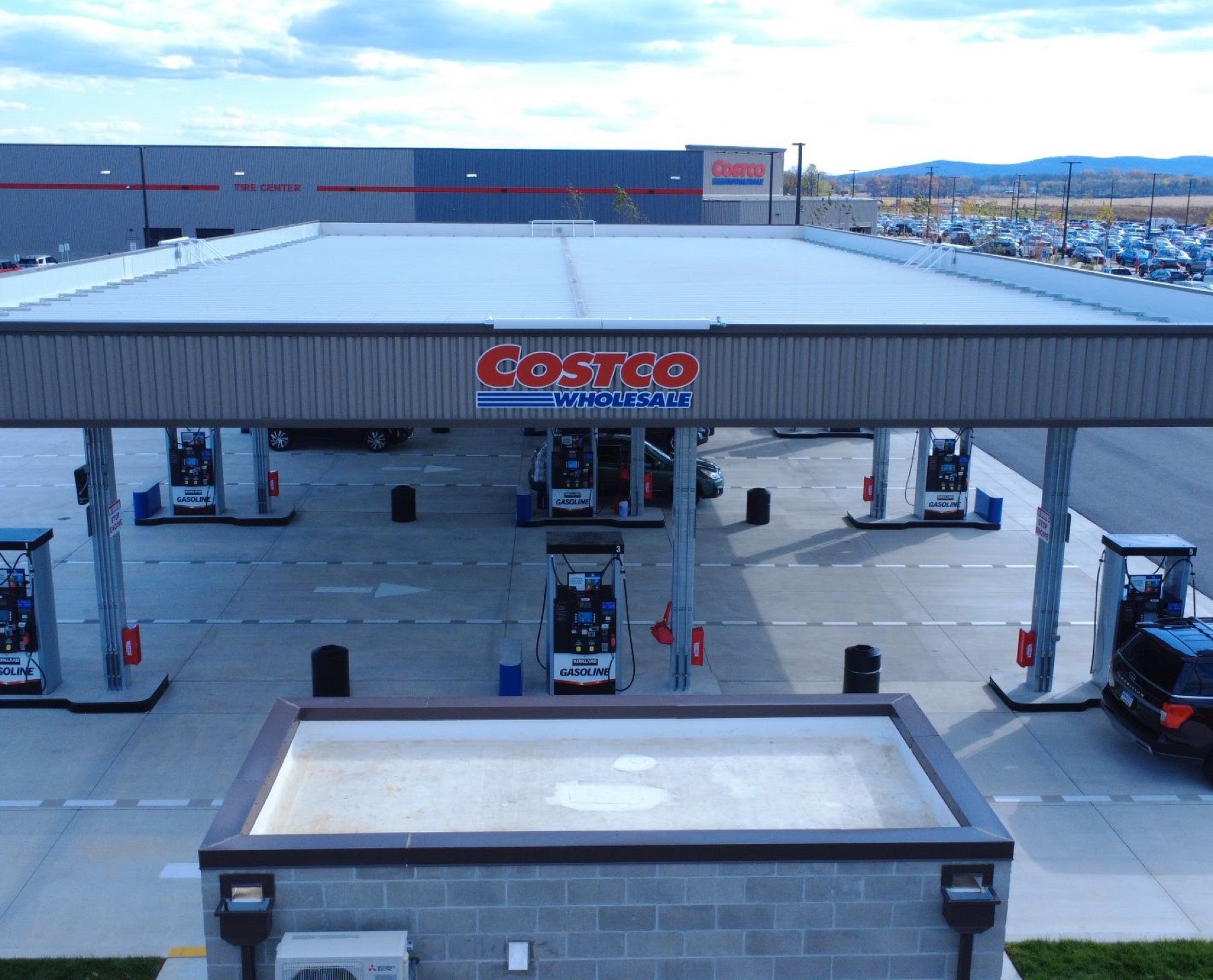 Drone photo of a Costco fuel station
