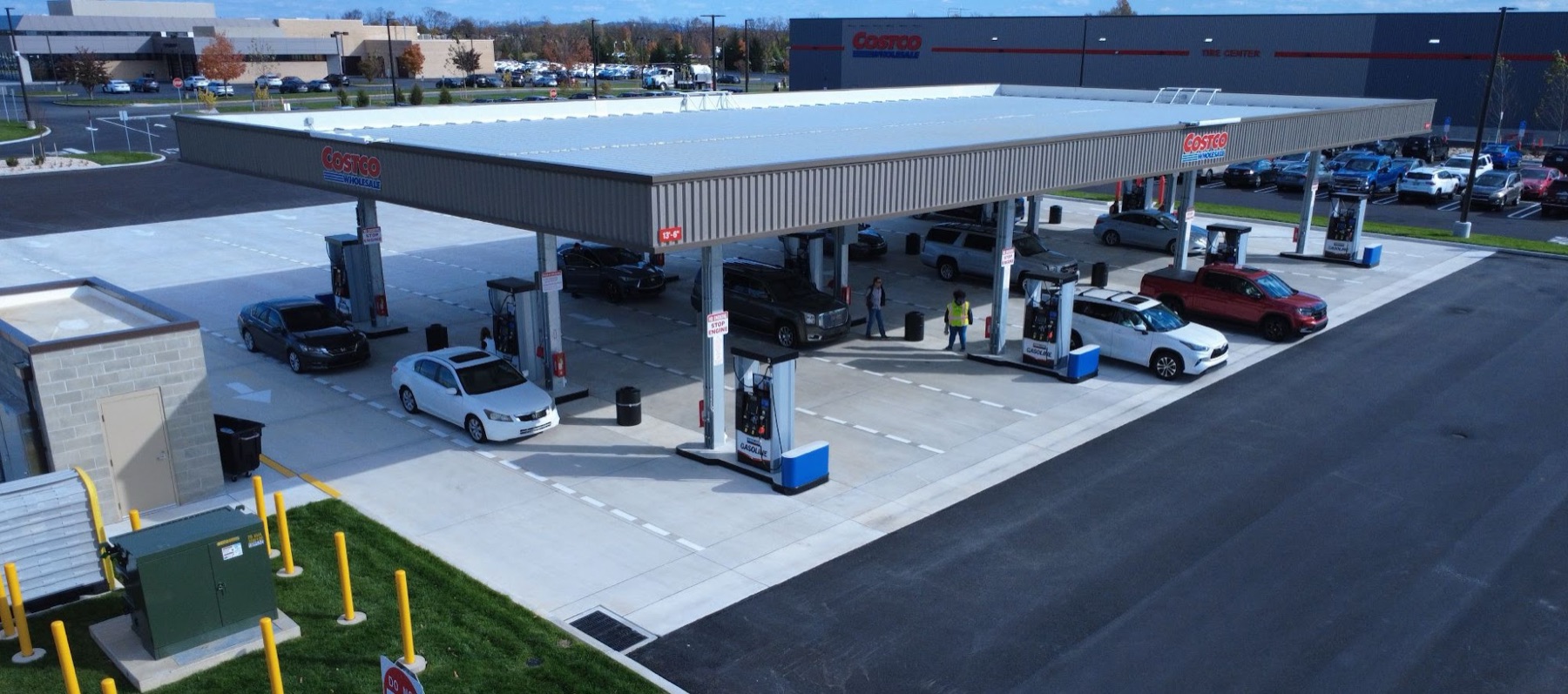 Aerial of a commercial fuel station canopy